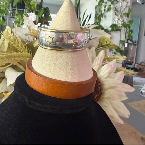 Mexico Sterling Silver Two Tone Star Cuff Bracelet - Picture 11 of 13